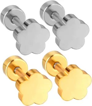 BESPORTBLE 2 Pairs Flower Design Ear Studs for Women Sturdy Metal Ear Earrings Minimalist Jewelry present for Any Occasion