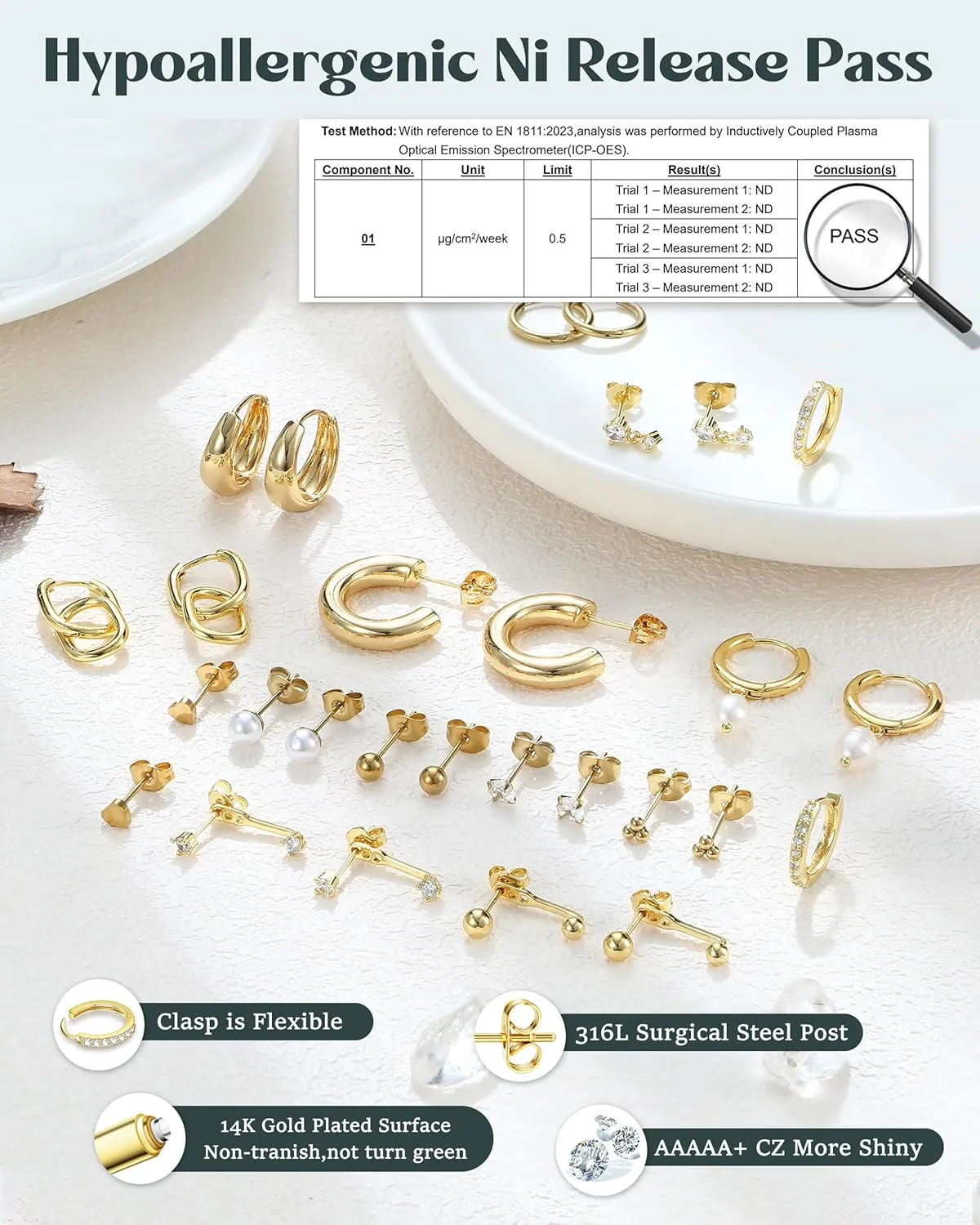 BESTEEL 14Pairs Small Gold Hoop Earrings Set for Women - 14K Gold Plated Hypoallergenic Lightweight Chunky Open Huggie Hoops Dainty Cartilage Stud Hoop Earring Stacks for Multiple Piercing