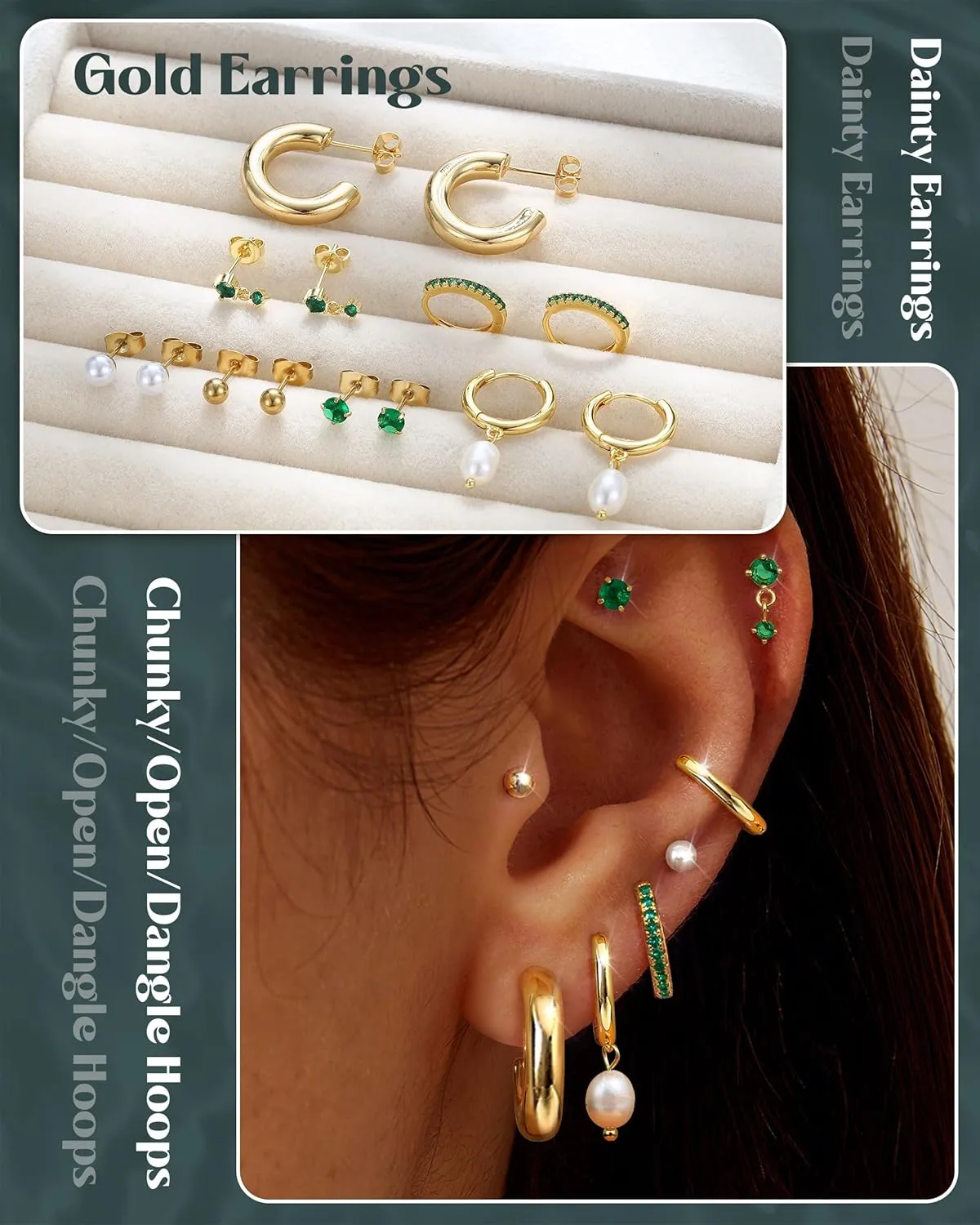 BESTEEL 14Pairs Small Gold Hoop Earrings Set for Women - 14K Gold Plated Hypoallergenic Lightweight Chunky Open Huggie Hoops Dainty Cartilage Stud Hoop Earring Stacks for Multiple Piercing