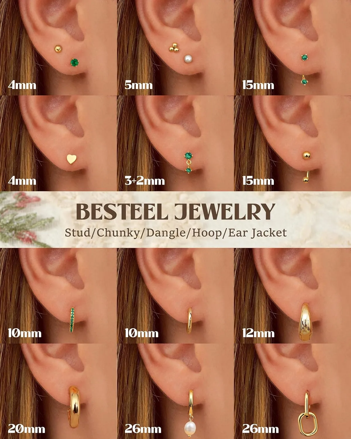 BESTEEL 14Pairs Small Gold Hoop Earrings Set for Women - 14K Gold Plated Hypoallergenic Lightweight Chunky Open Huggie Hoops Dainty Cartilage Stud Hoop Earring Stacks for Multiple Piercing