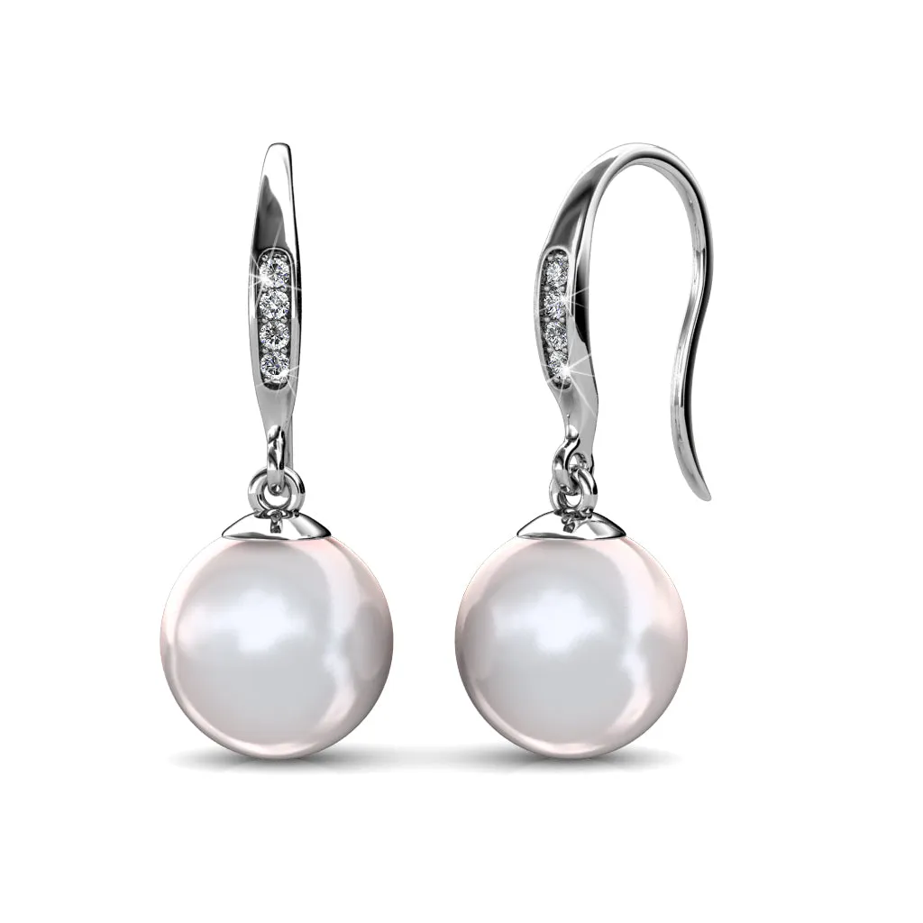 Betty 18k White Gold Plated Freshwater Pearl Drop Dangle Earrings with Swarovski Crystals