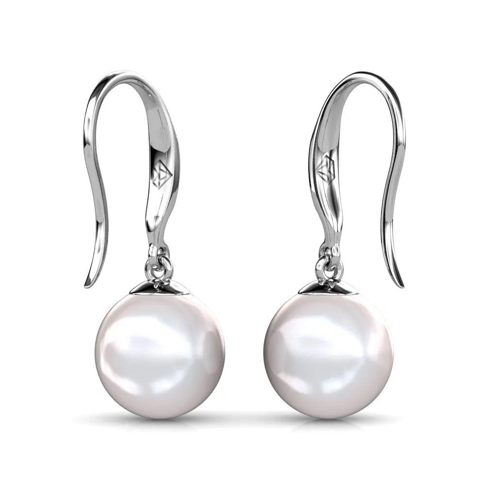 Betty 18k White Gold Plated Freshwater Pearl Drop Dangle Earrings with Swarovski Crystals
