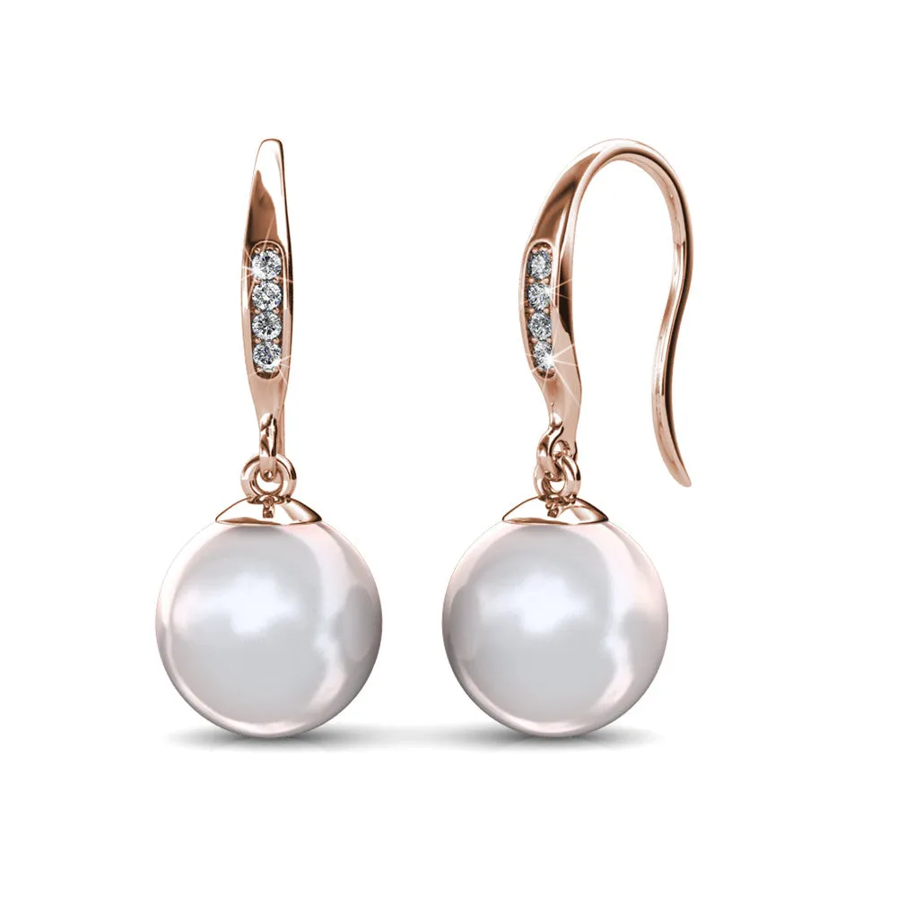 Betty 18k White Gold Plated Freshwater Pearl Drop Dangle Earrings with Swarovski Crystals