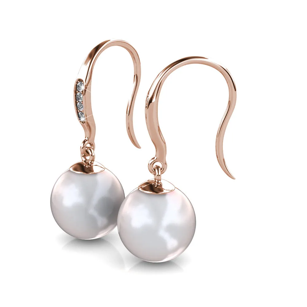 Betty 18k White Gold Plated Freshwater Pearl Drop Dangle Earrings with Swarovski Crystals