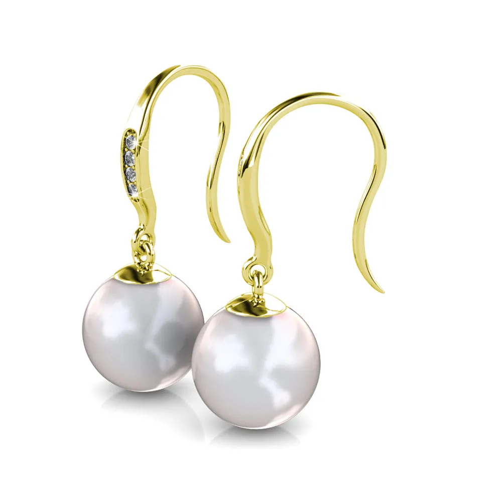 Betty 18k White Gold Plated Freshwater Pearl Drop Dangle Earrings with Swarovski Crystals
