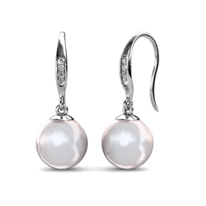 Betty 18k White Gold Plated Freshwater Pearl Drop Dangle Earrings with Swarovski Crystals