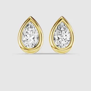 Bezel-Set Solitaire Stud Earrings-Pear