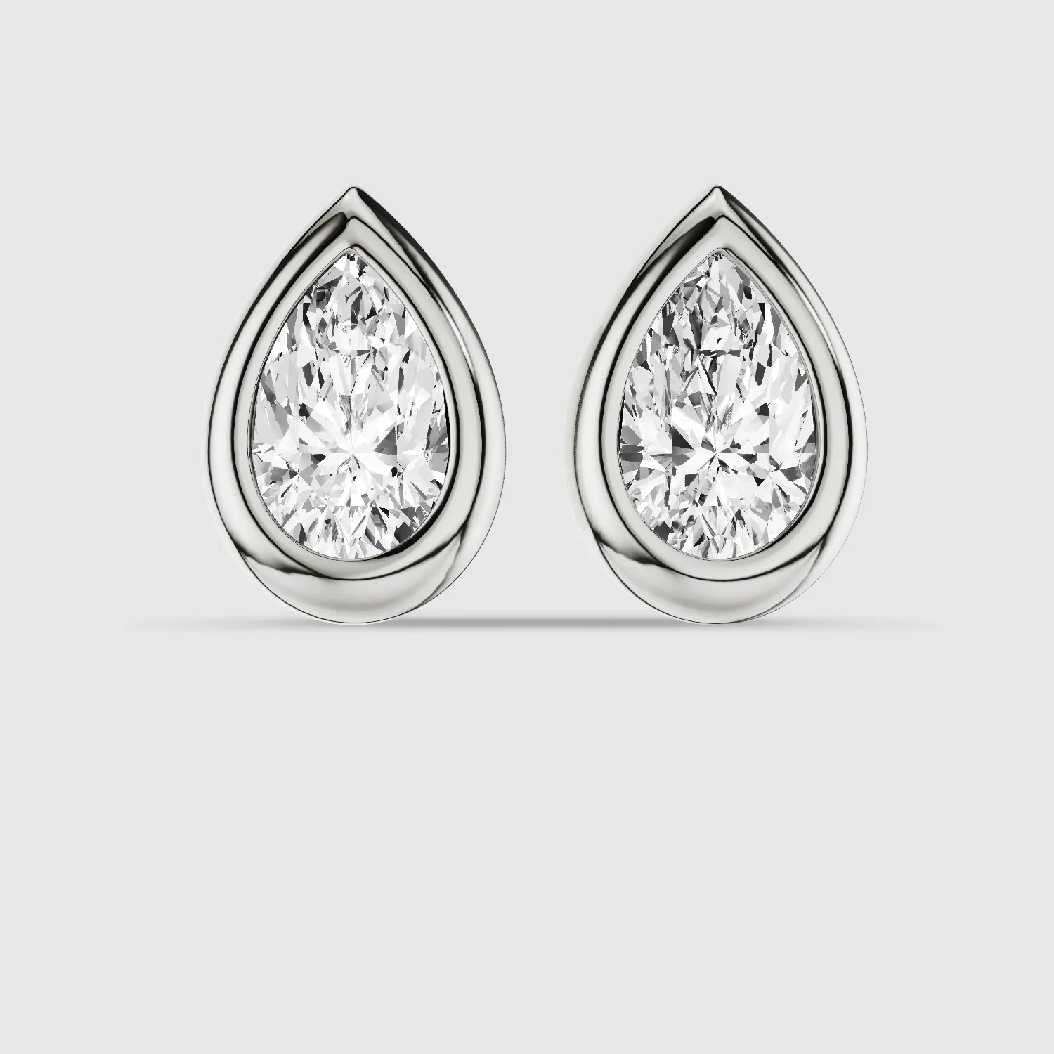 Bezel-Set Solitaire Stud Earrings-Pear