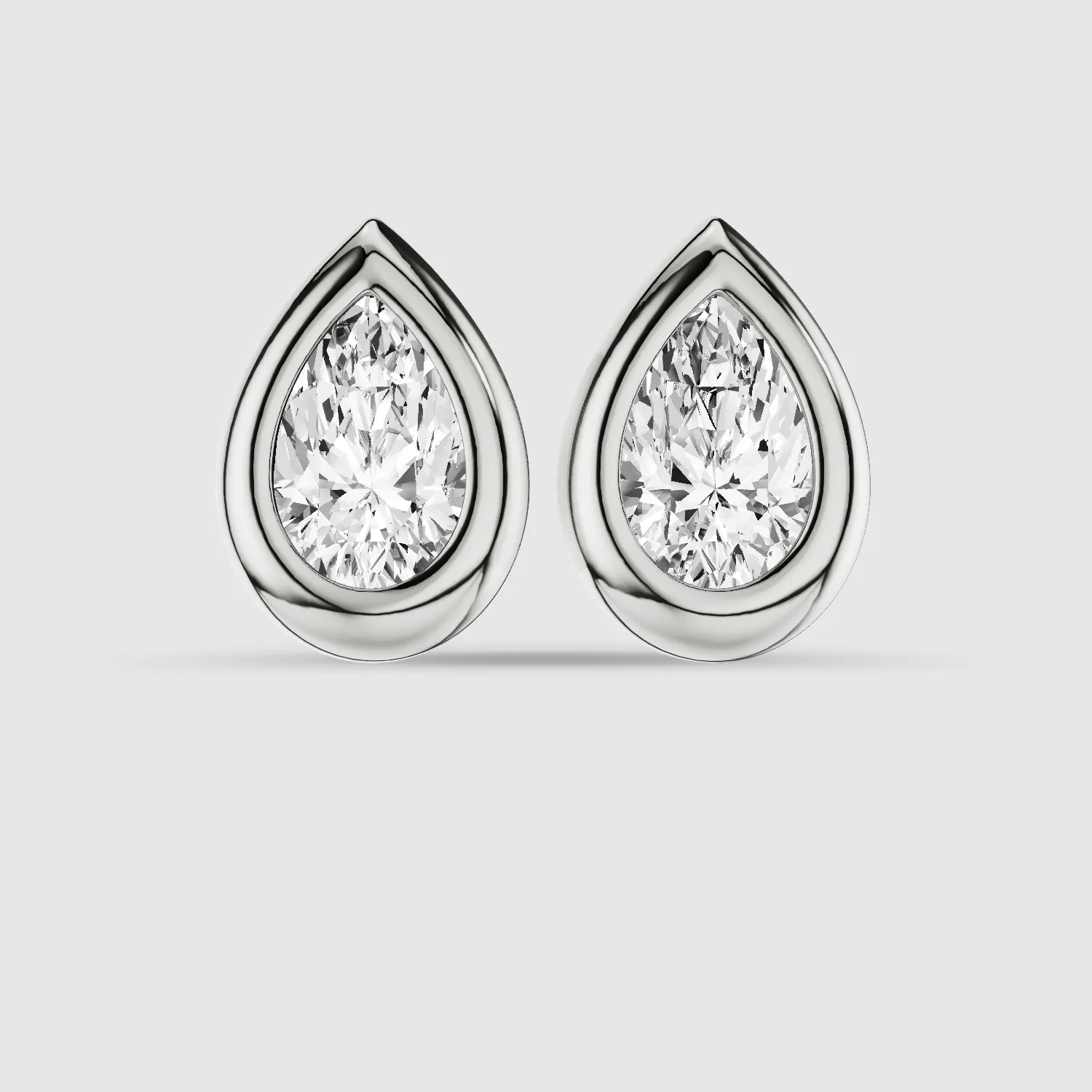 Bezel-Set Solitaire Stud Earrings-Pear