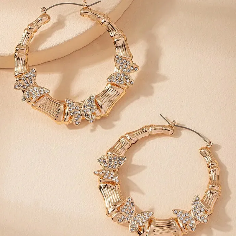 Big Butterfly Bamboo Hoop Earrings For Women
