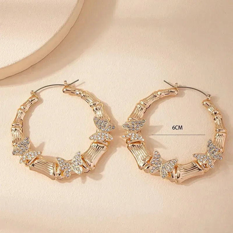 Big Butterfly Bamboo Hoop Earrings For Women