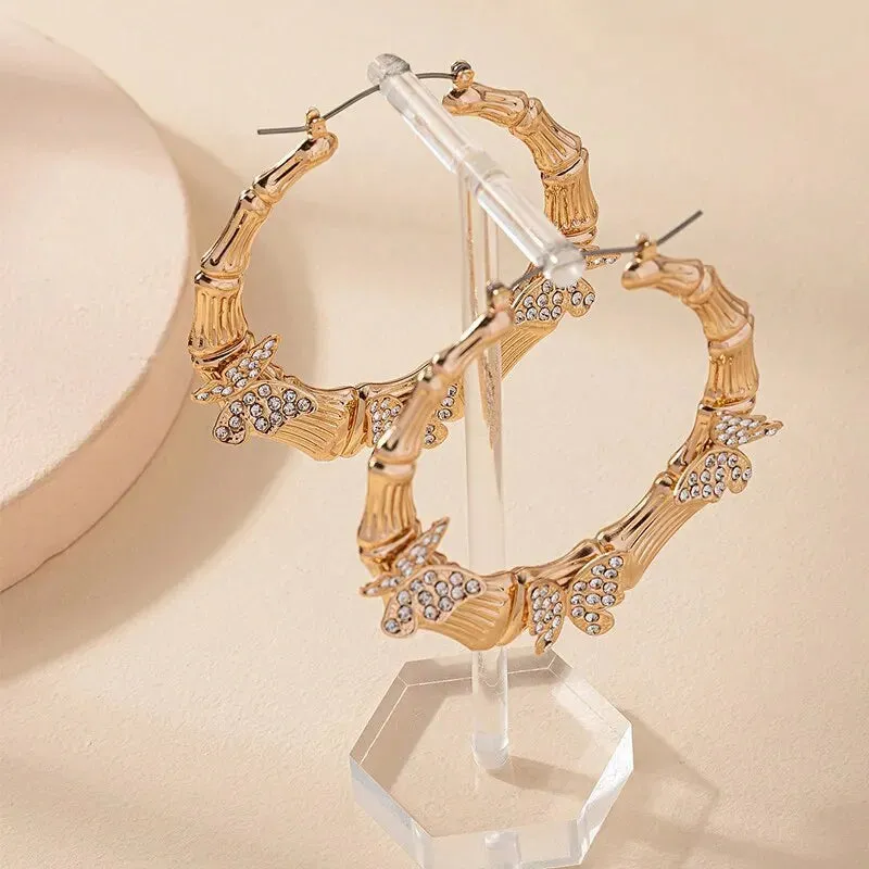Big Butterfly Bamboo Hoop Earrings For Women