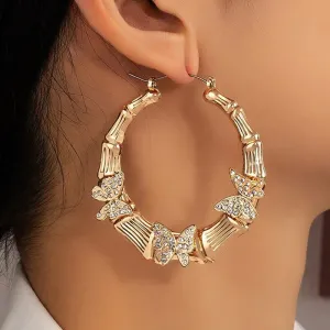 Big Butterfly Bamboo Hoop Earrings For Women
