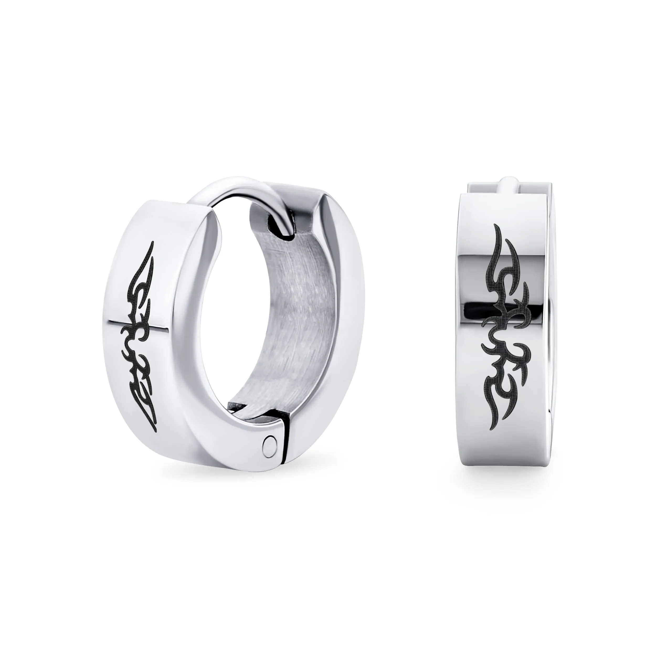 Biker Jewelry Mens Earrings Angel Wings Black Huggie Hoop Kpop Stainless Steel