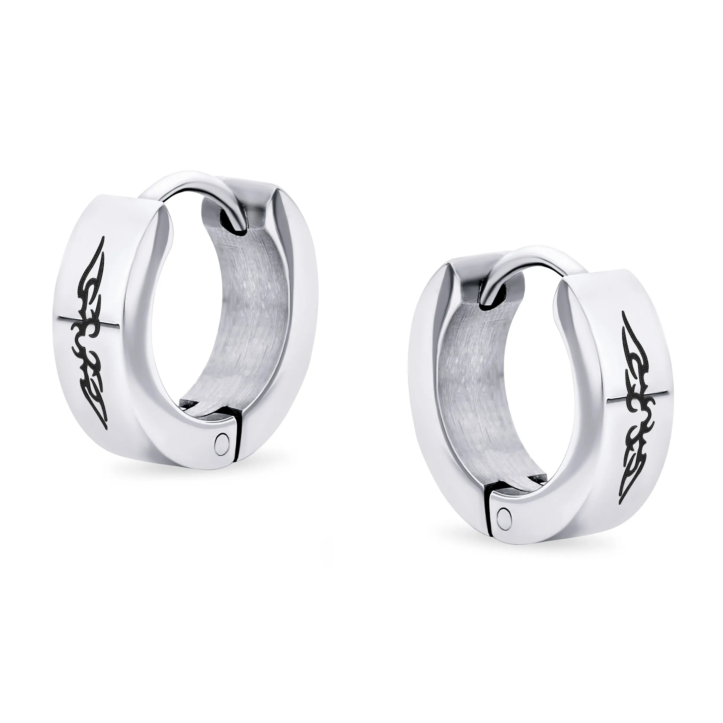 Biker Jewelry Mens Earrings Angel Wings Black Huggie Hoop Kpop Stainless Steel