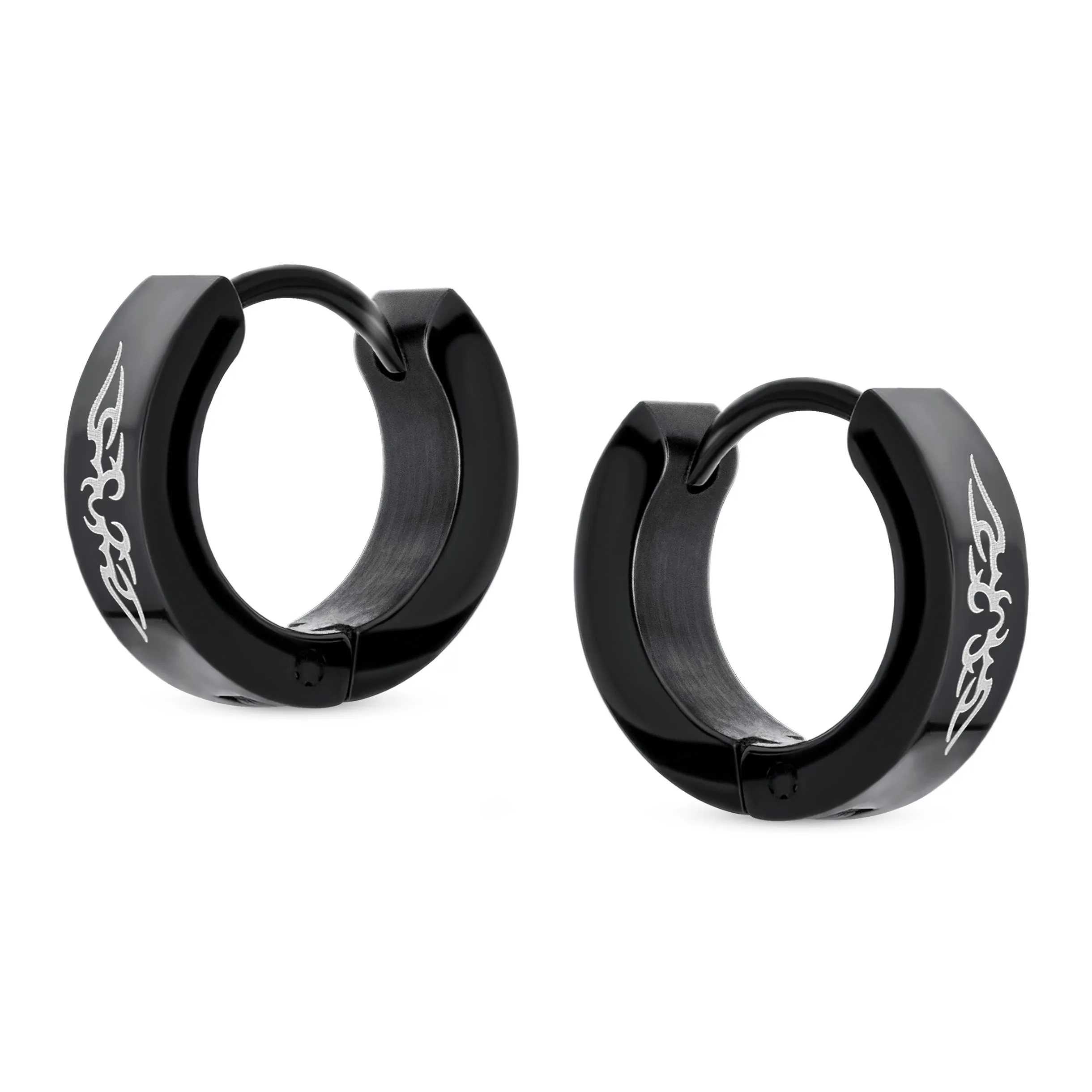 Biker Jewelry Mens Earrings Angel Wings Black Huggie Hoop Kpop Stainless Steel