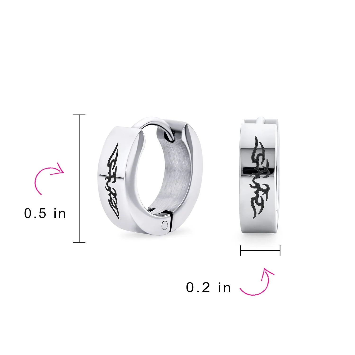 Biker Jewelry Mens Earrings Angel Wings Black Huggie Hoop Kpop Stainless Steel
