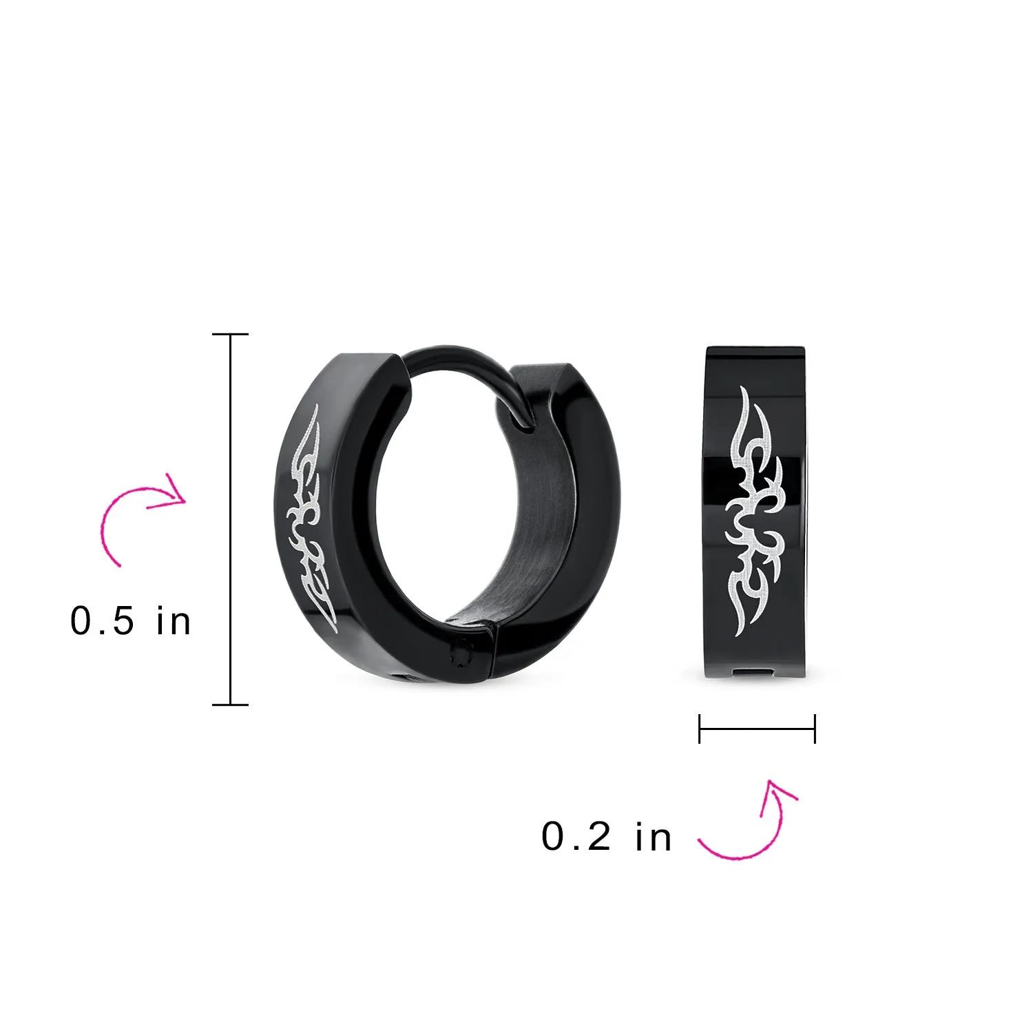 Biker Jewelry Mens Earrings Angel Wings Black Huggie Hoop Kpop Stainless Steel