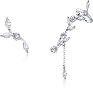 BISAER 925 Sterling Silver Ear Crawler - Cuff Earrings Cubic Zirconia Ear Climber Earrings for Women Jewelry Gifts