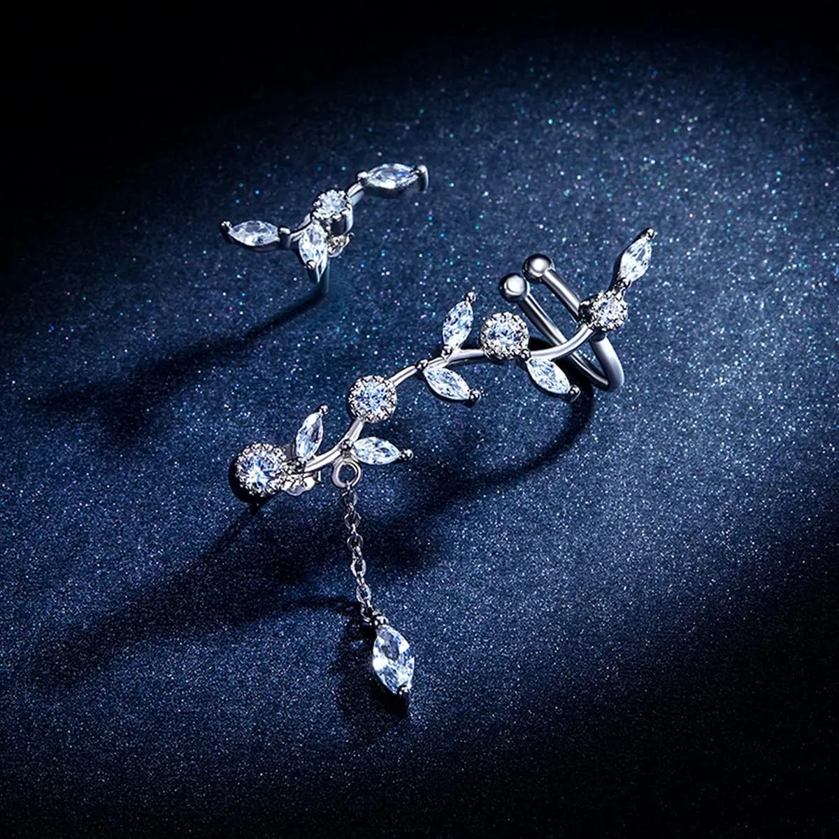 BISAER 925 Sterling Silver Ear Crawler - Cuff Earrings Cubic Zirconia Ear Climber Earrings for Women Jewelry Gifts