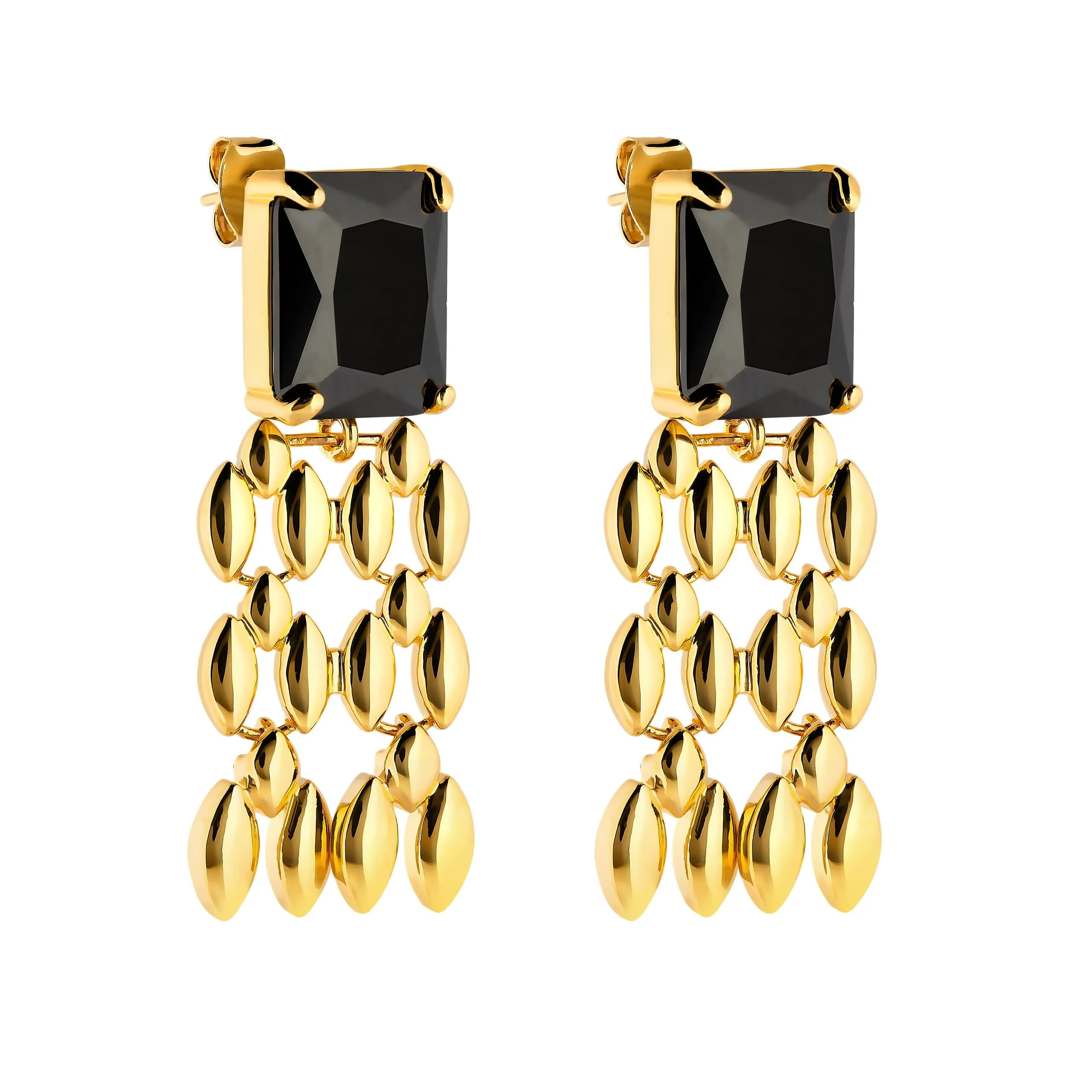 Black and Gold Tassel Earrings