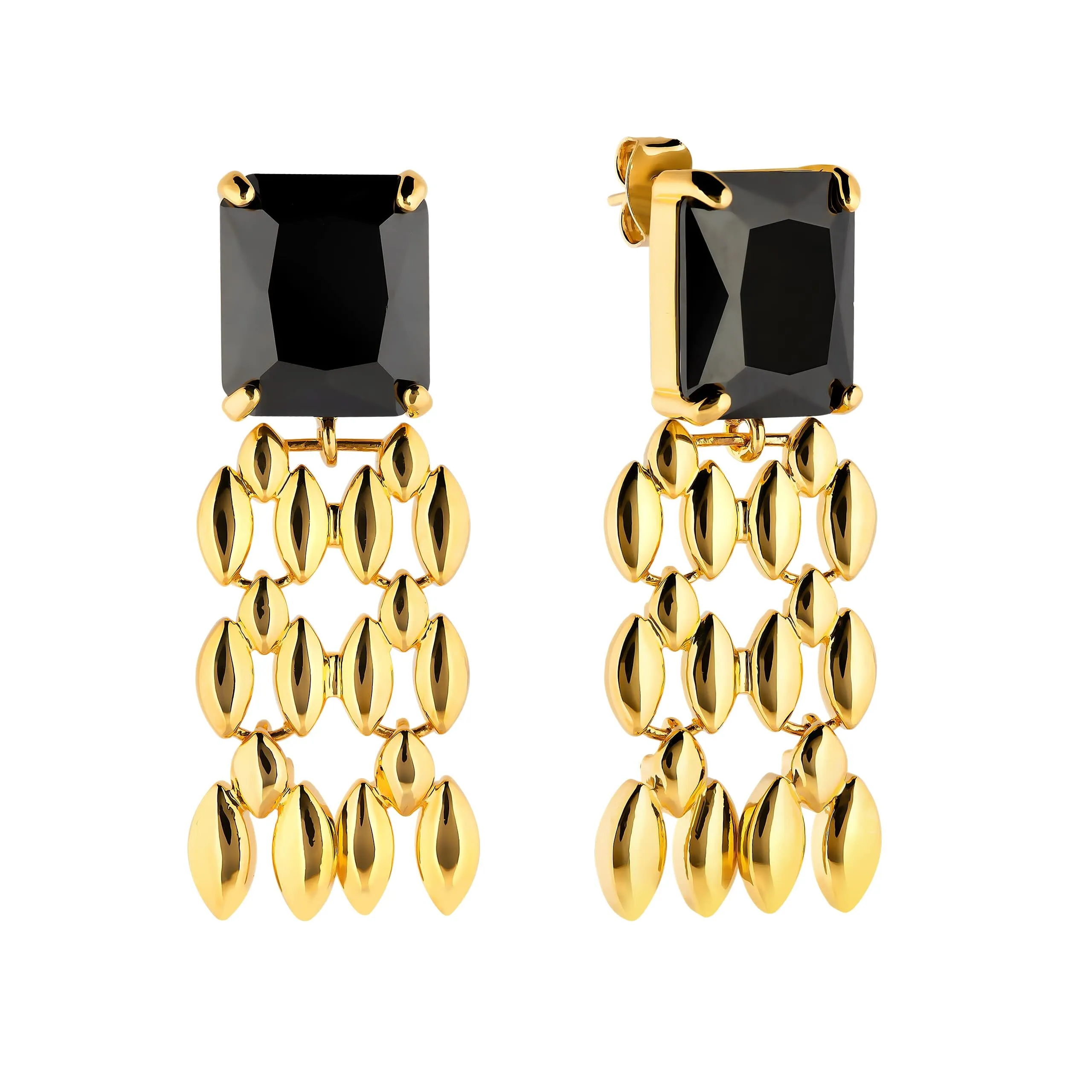 Black and Gold Tassel Earrings