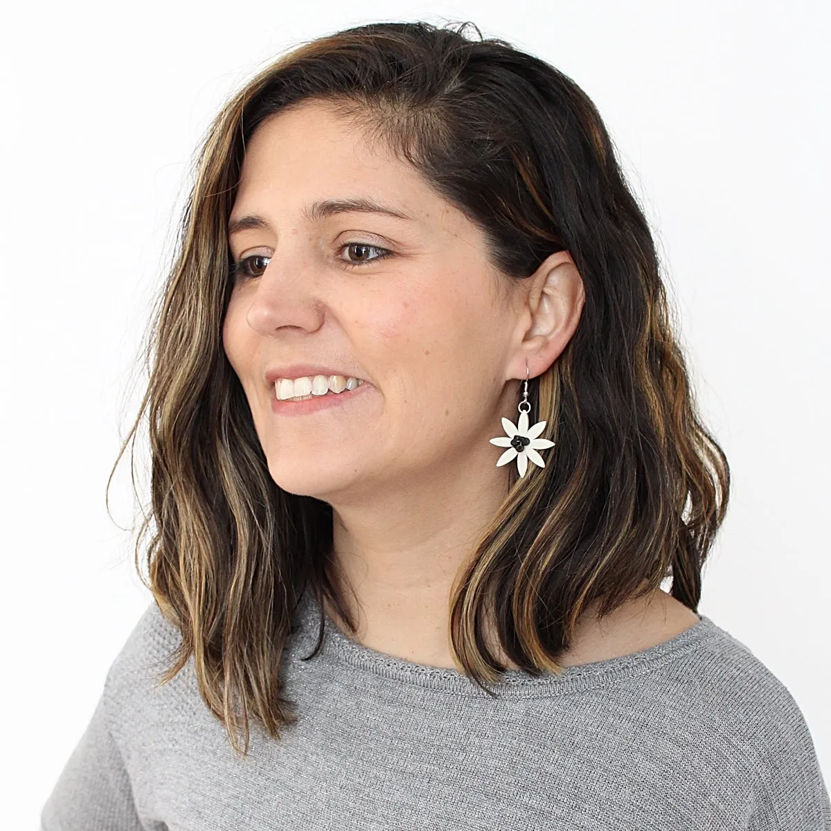 Black and White Amaya Flower Earrings