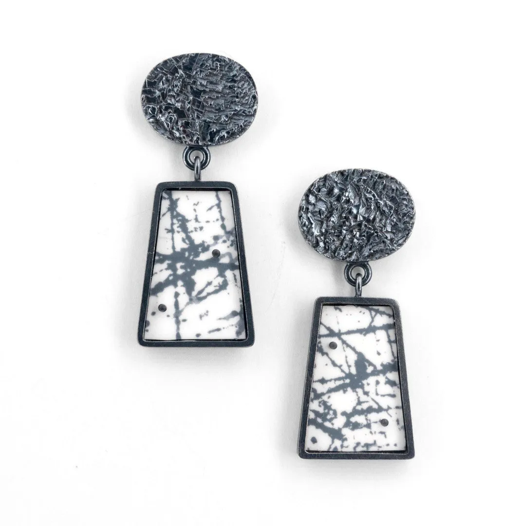 Black and White Prints in Sterling Drop Earrings by Sherri Pelican