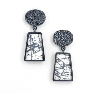 Black and White Prints in Sterling Drop Earrings by Sherri Pelican