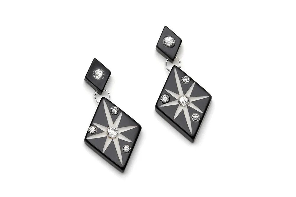 Black Carved Starburst Drop Earrings