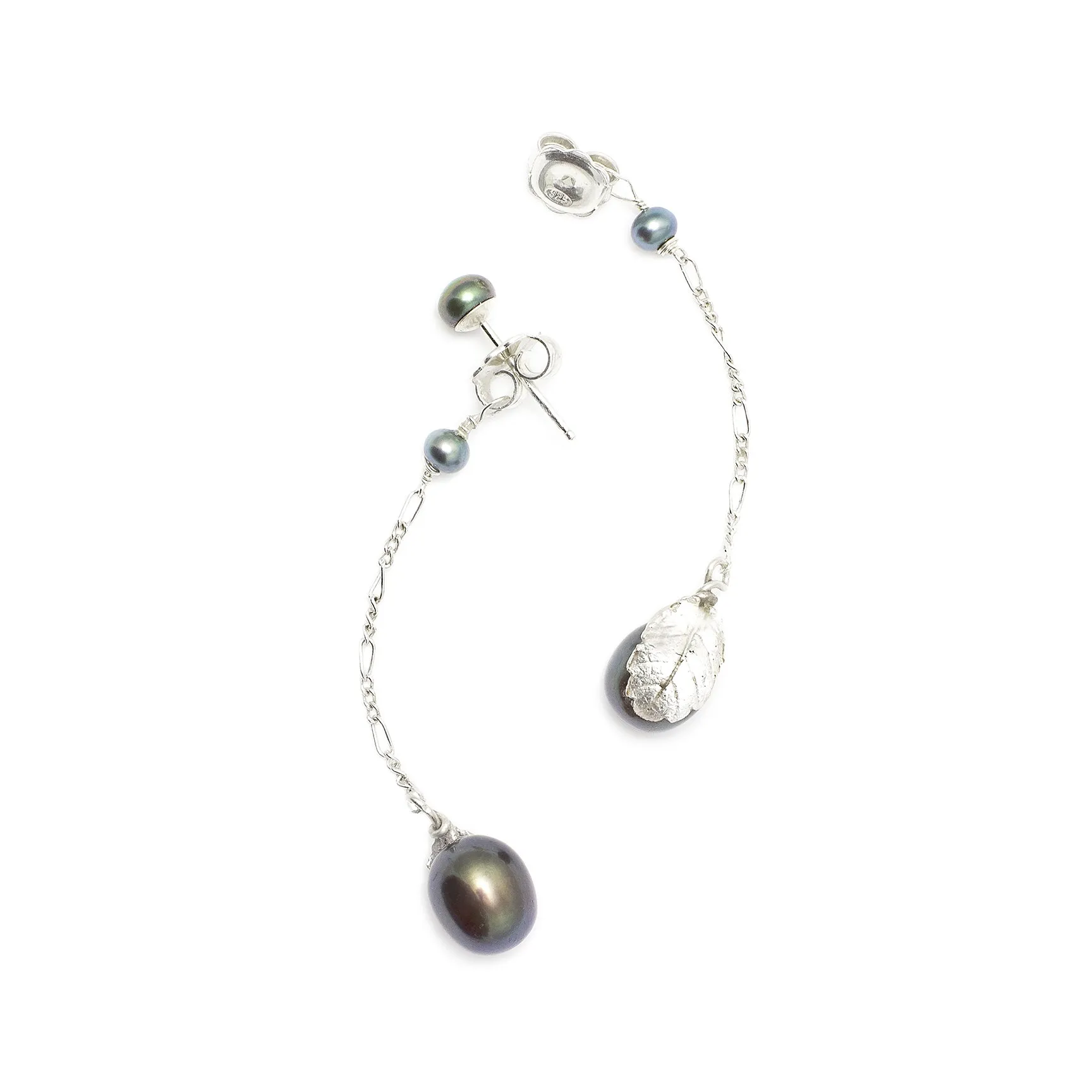 Black Freshwater Pearl 'Back To Basics' Long-Drop Silver Earrings