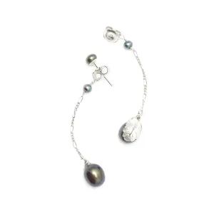 Black Freshwater Pearl 'Back To Basics' Long-Drop Silver Earrings