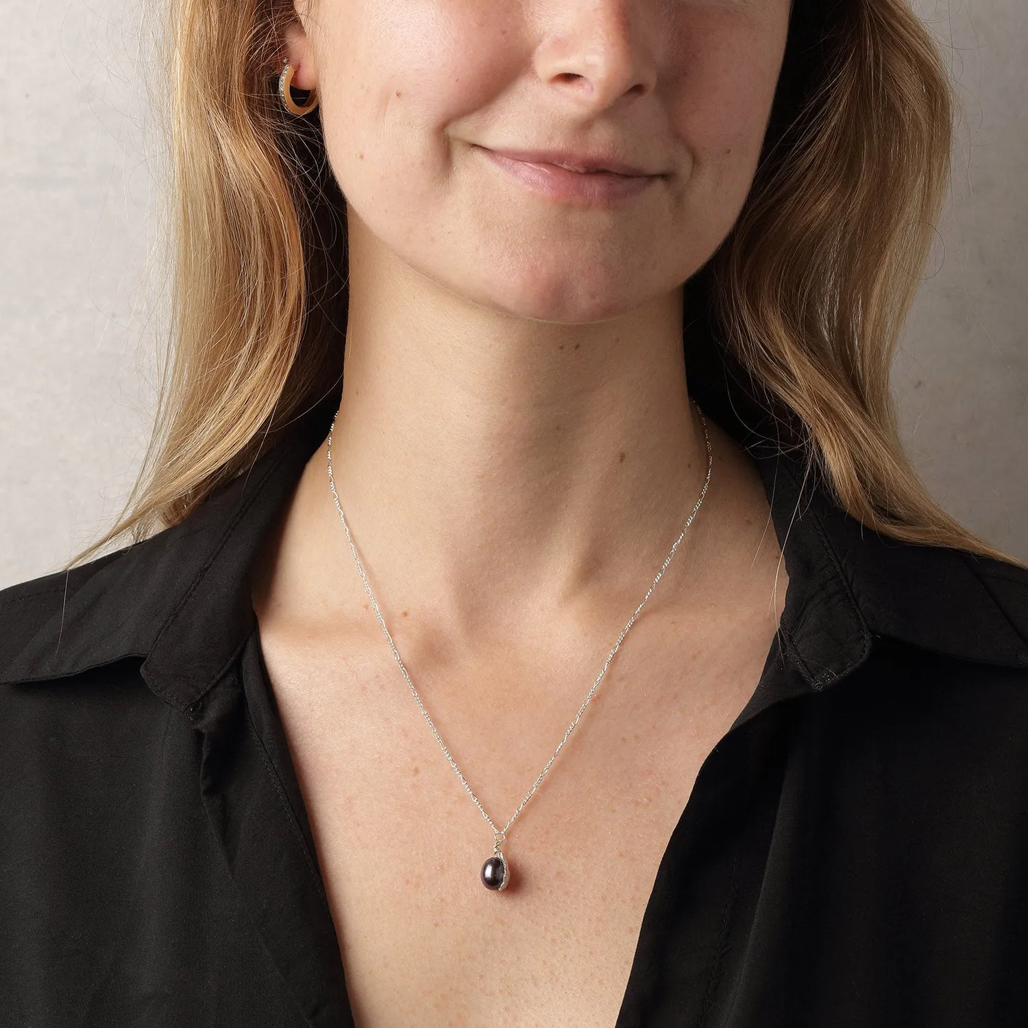 Black Freshwater Pearl 'Back To Basics' Simple Silver Pendant