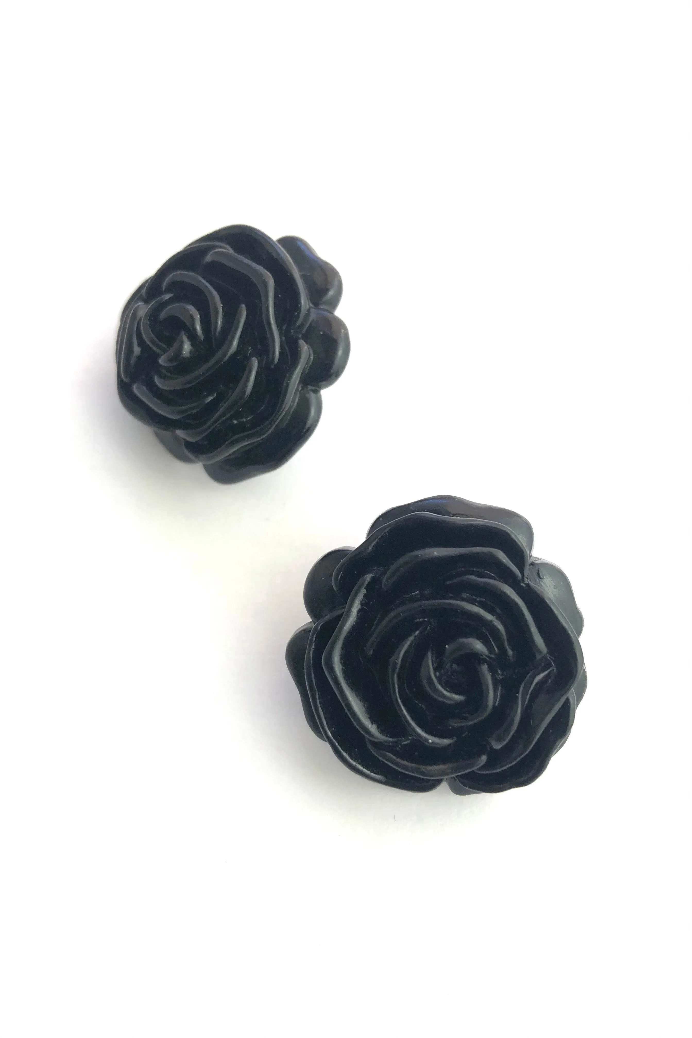 Black Jumbo Rose Button Stud Earrings