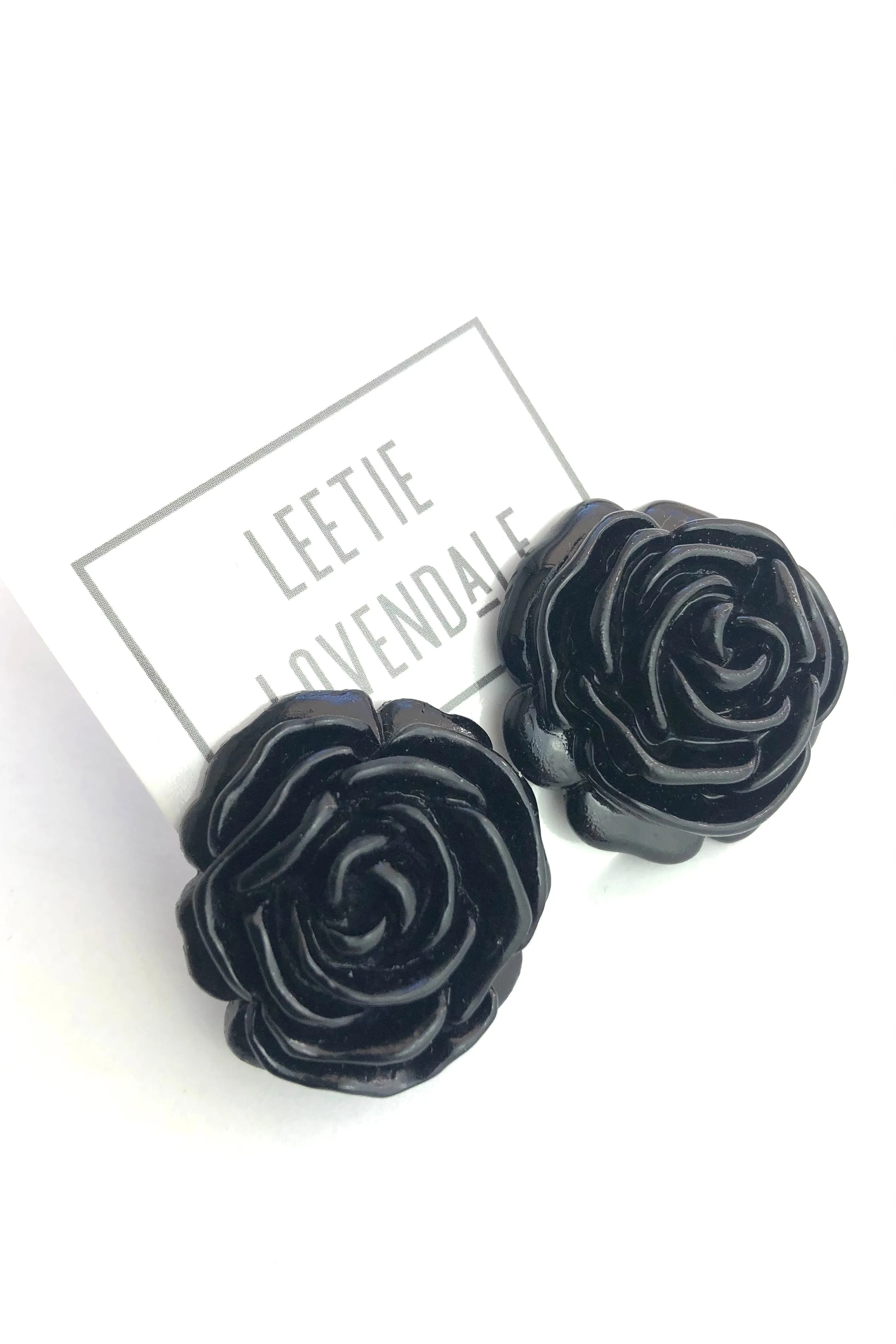 Black Jumbo Rose Button Stud Earrings