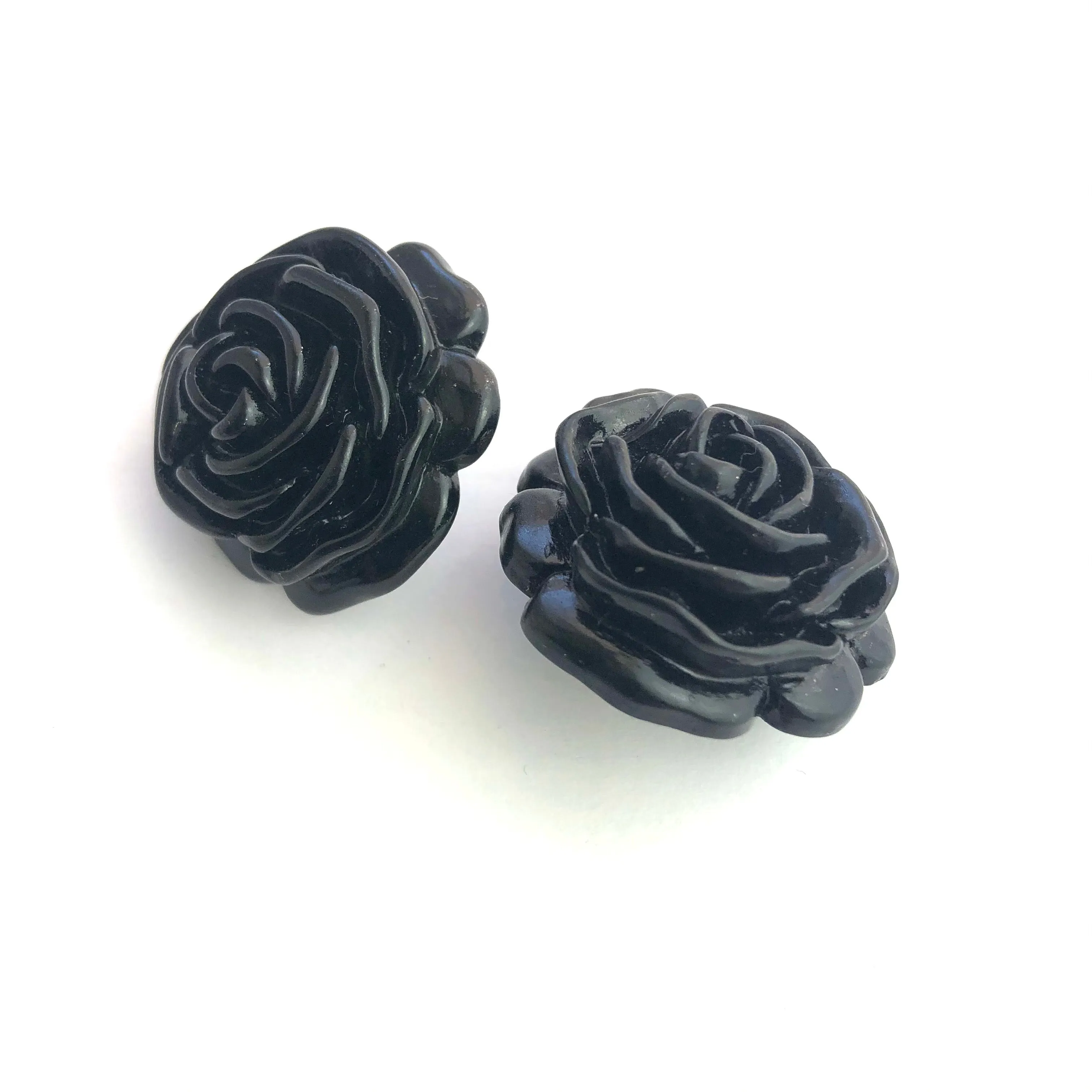 Black Jumbo Rose Button Stud Earrings
