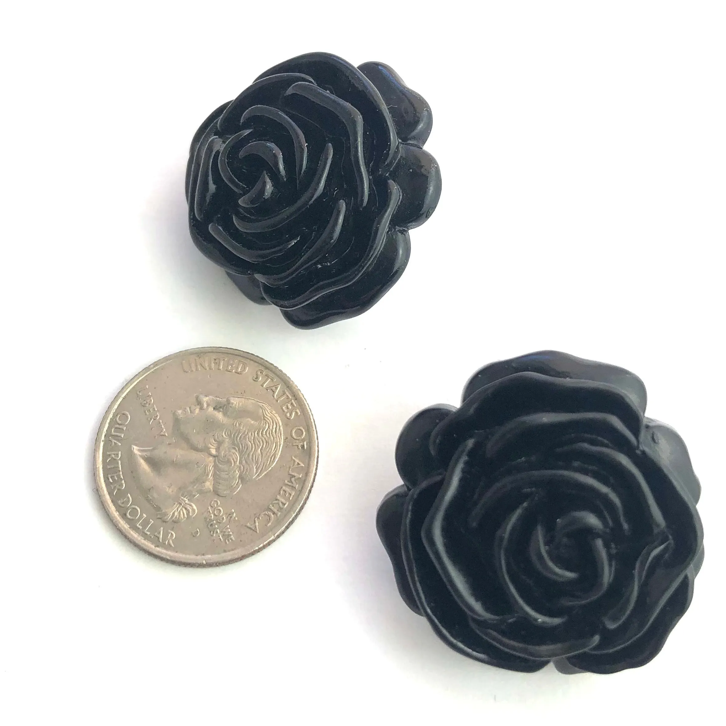 Black Jumbo Rose Button Stud Earrings