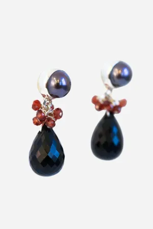 Black Spinel Fantasy and Pearl Earrings