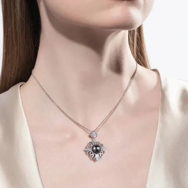 Black Tahitian Seawater Pearl Necklace with Diamond