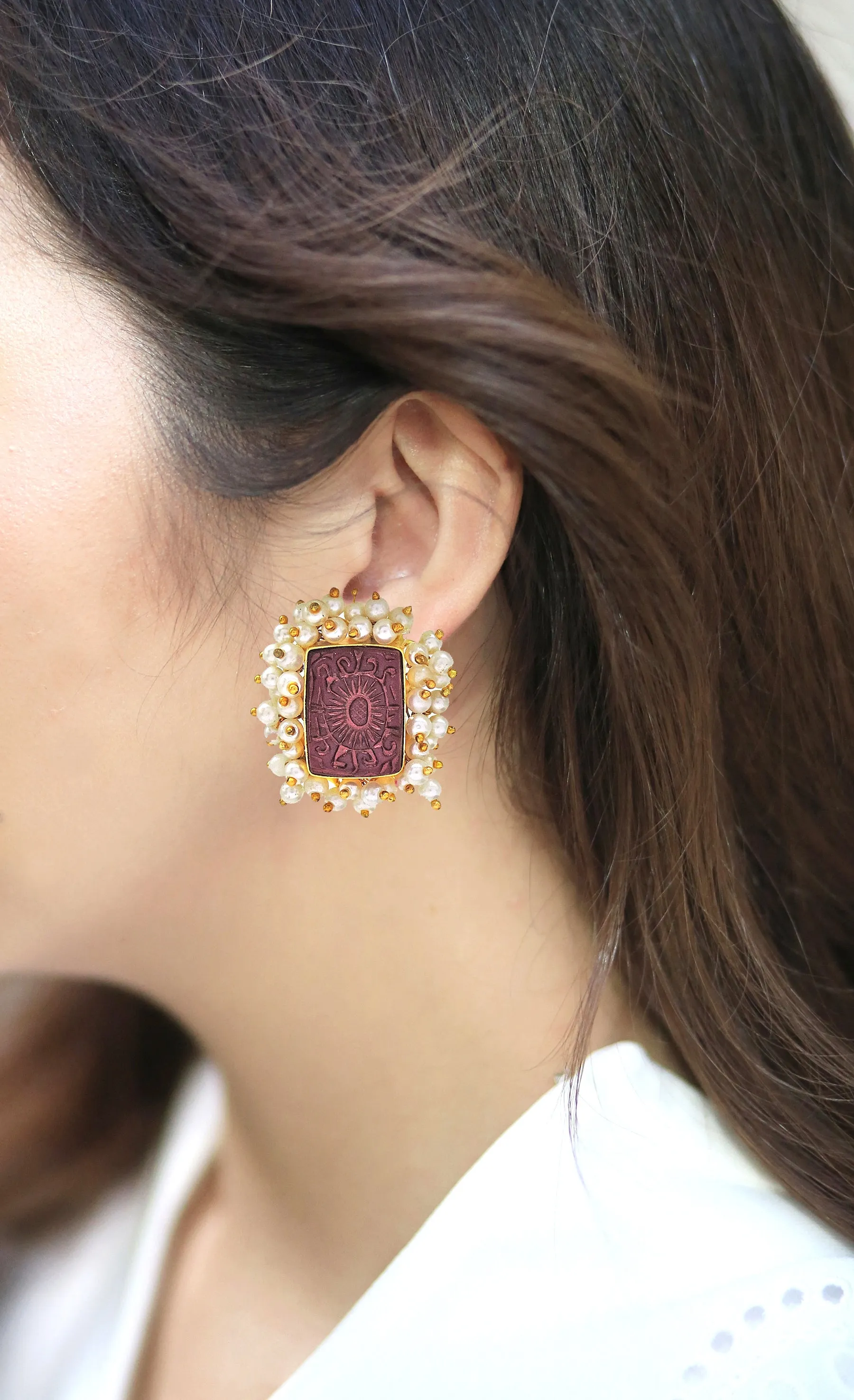 Bloom Rectangle Earrings | Orange, Red & Blue