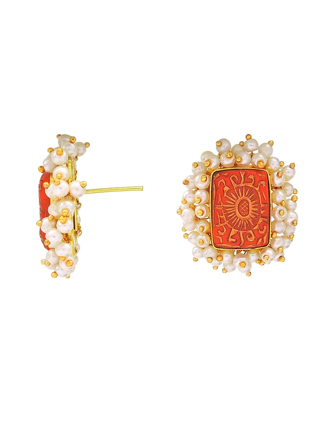 Bloom Rectangle Earrings | Orange, Red & Blue