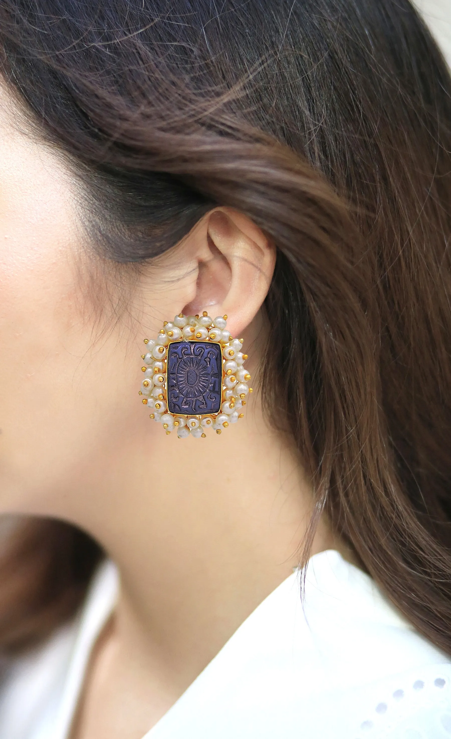 Bloom Rectangle Earrings | Orange, Red & Blue