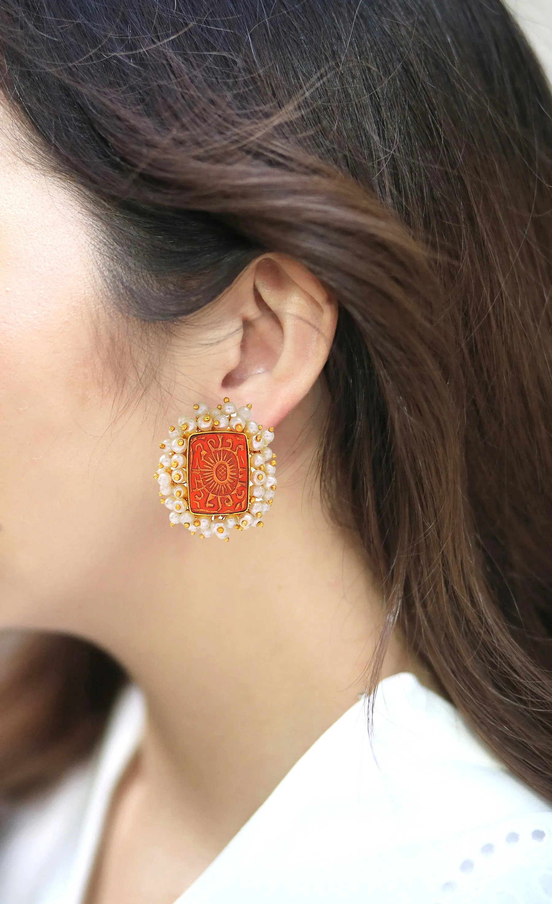Bloom Rectangle Earrings | Orange, Red & Blue