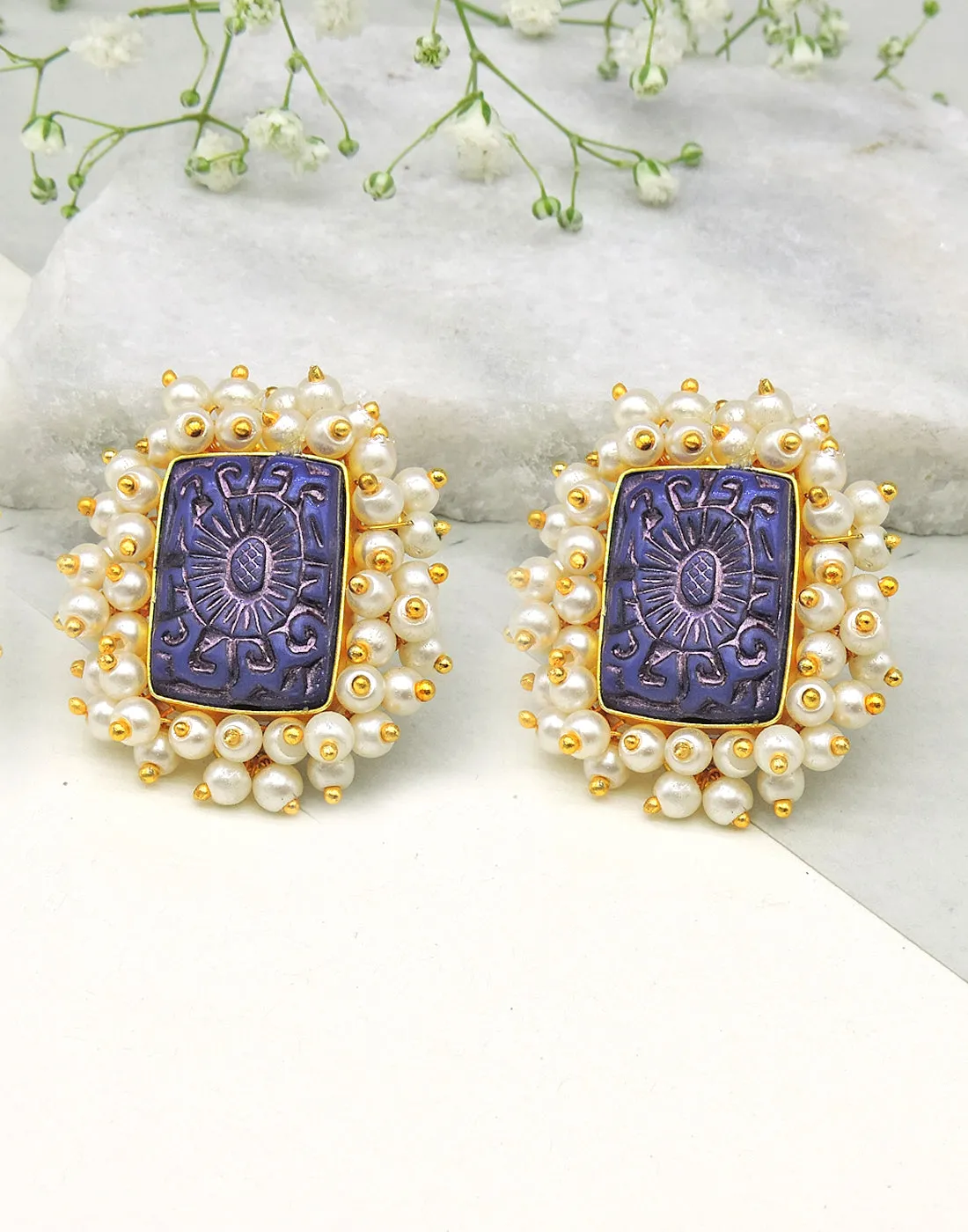 Bloom Rectangle Earrings | Orange, Red & Blue