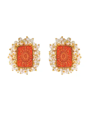 Bloom Rectangle Earrings | Orange, Red & Blue