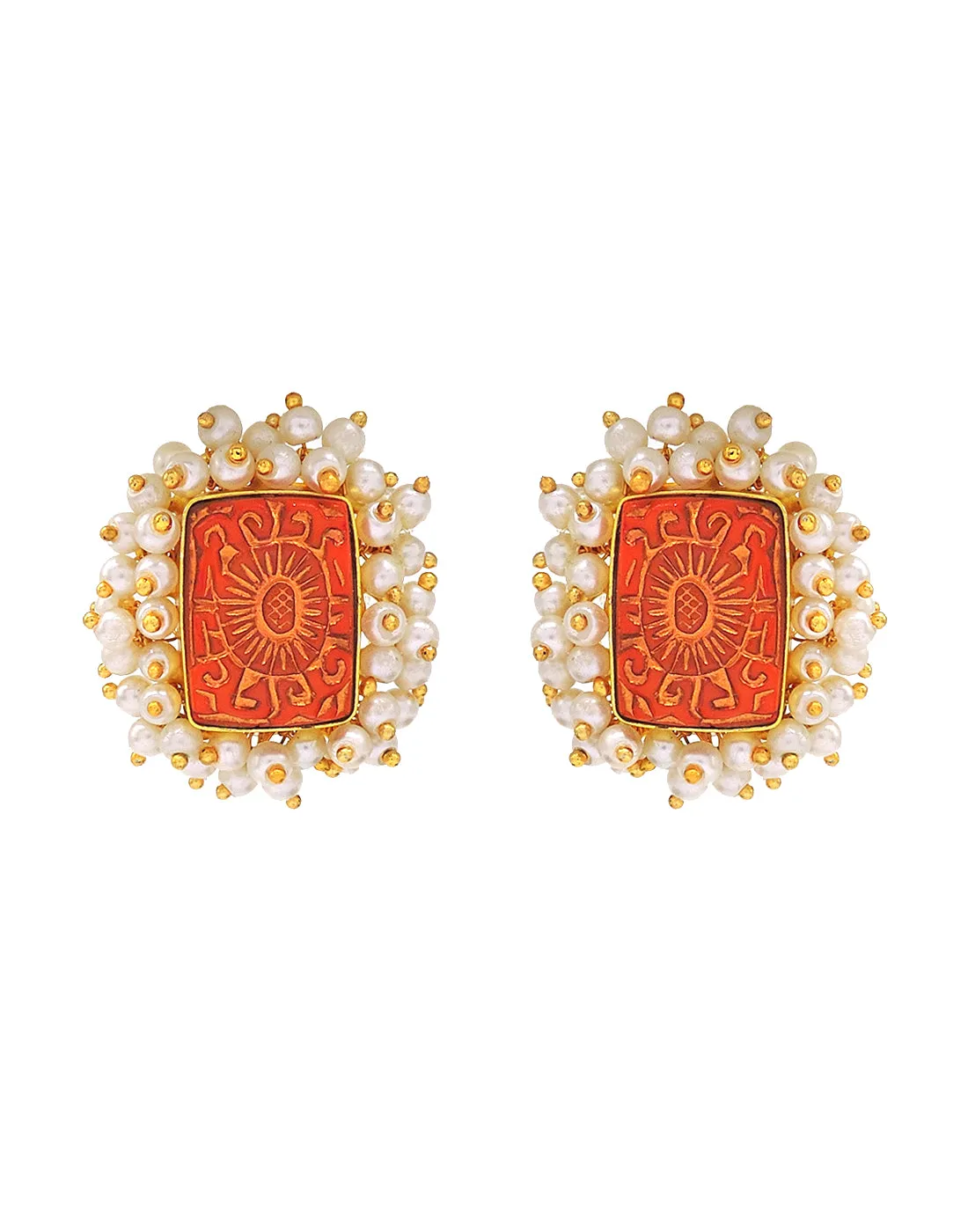 Bloom Rectangle Earrings | Orange, Red & Blue