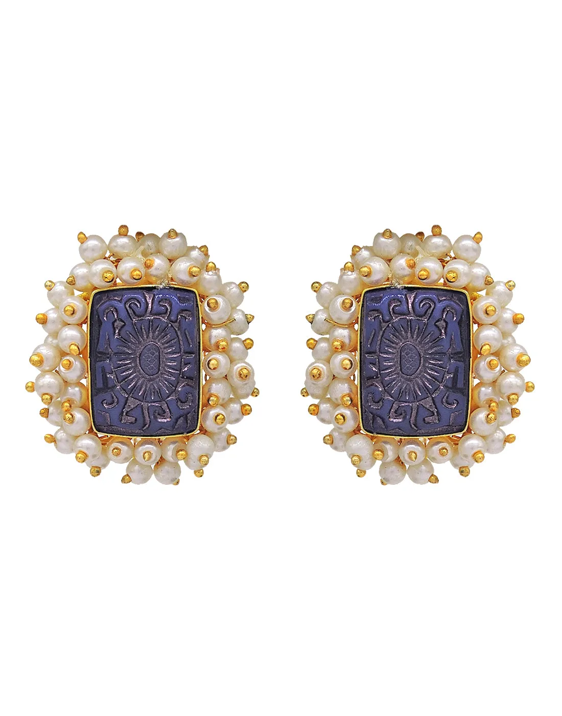 Bloom Rectangle Earrings | Orange, Red & Blue