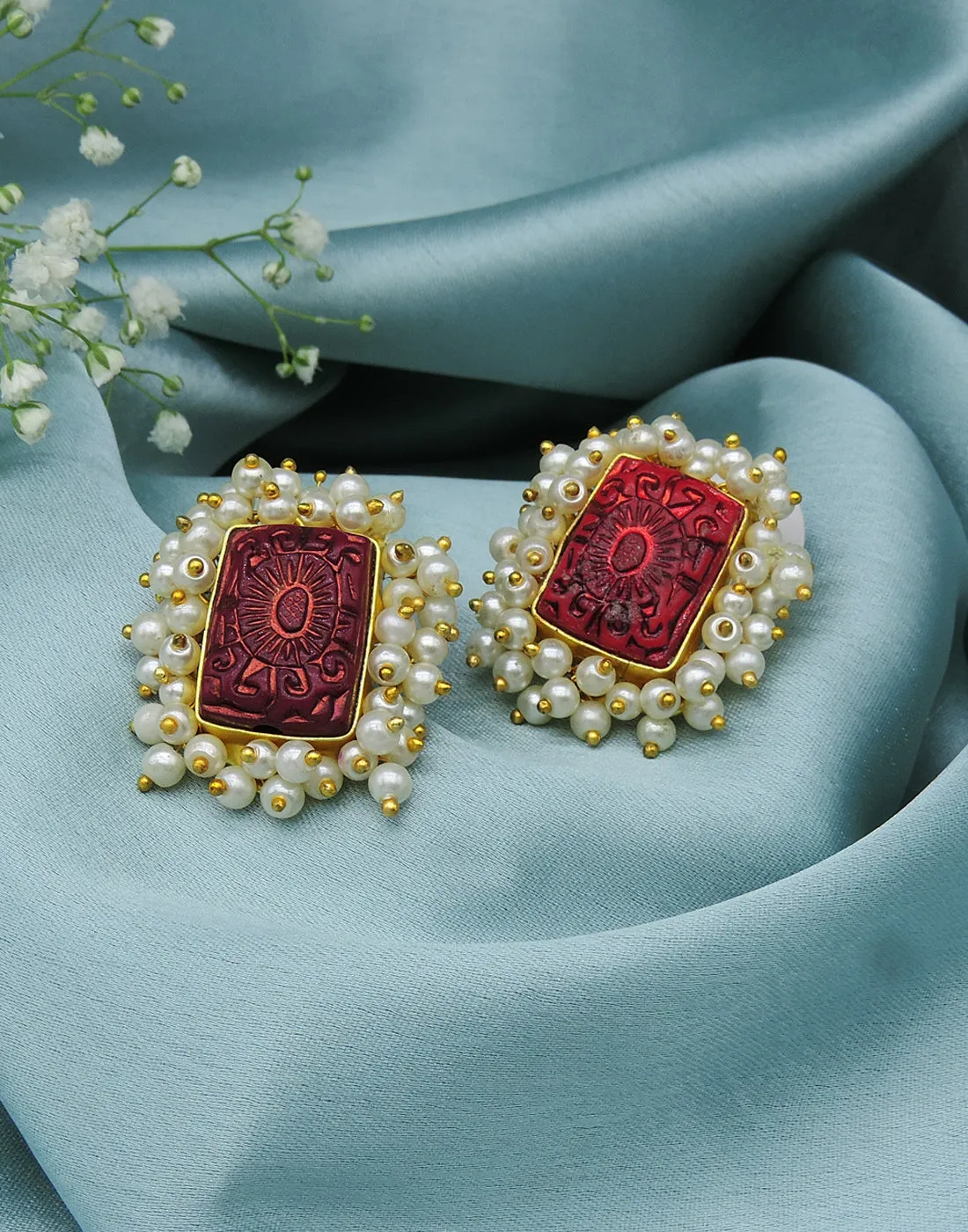 Bloom Rectangle Earrings | Orange, Red & Blue