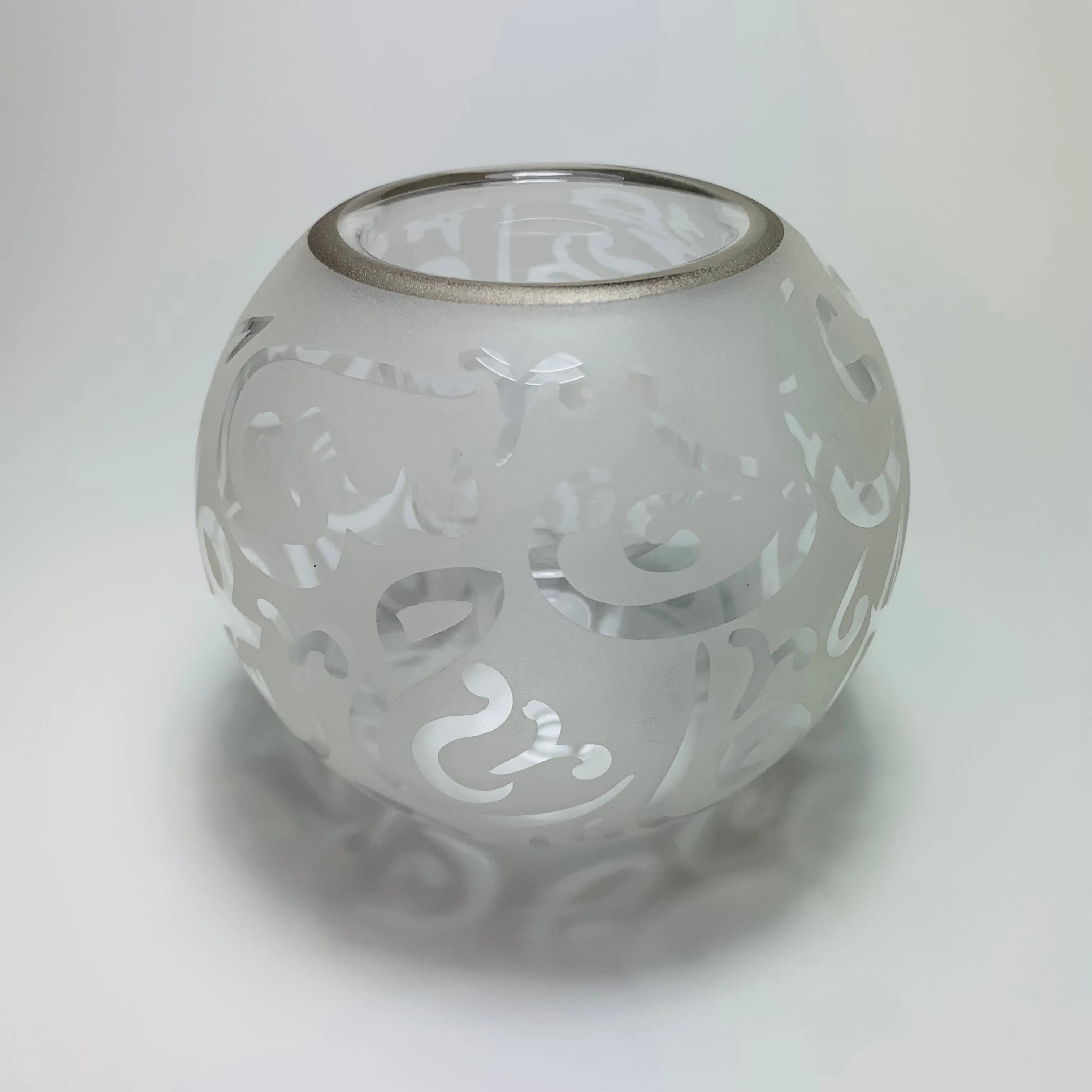 Blown Glass Candle Holder - Calligraphy in White