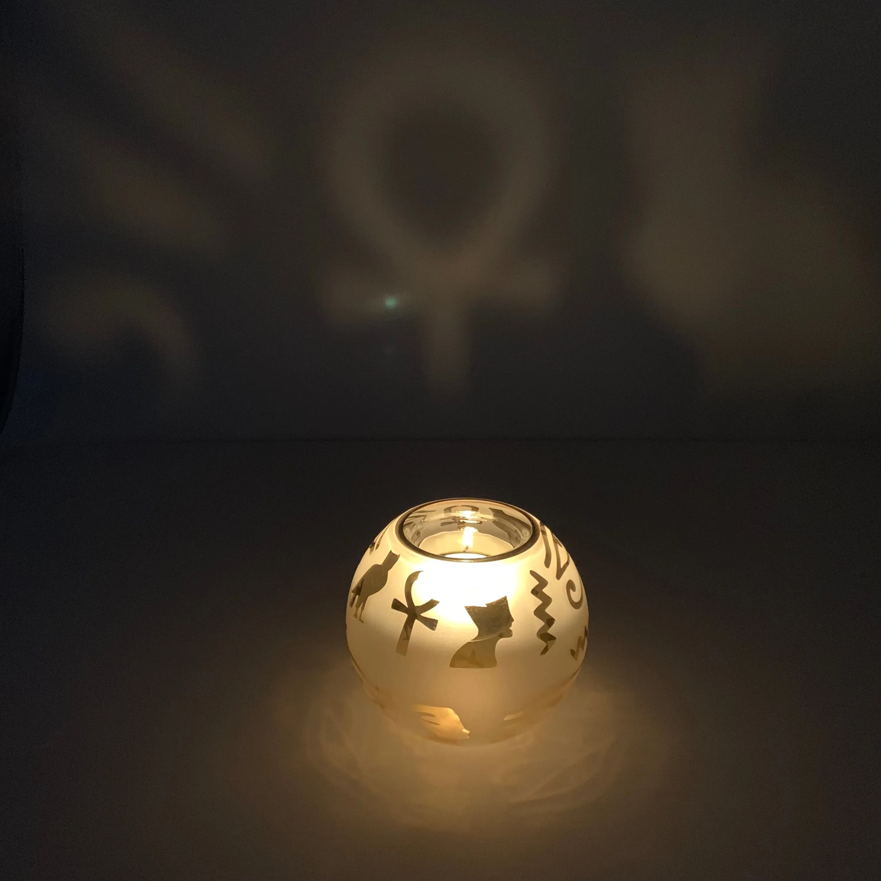 Blown Glass Candle Holder - Hieroglyphs in Yellow